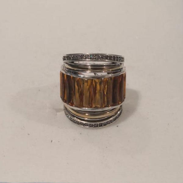 Sterling Silver Ring with 14 Karat Gold and Vertical Yellow Stones - Joyeria Lady