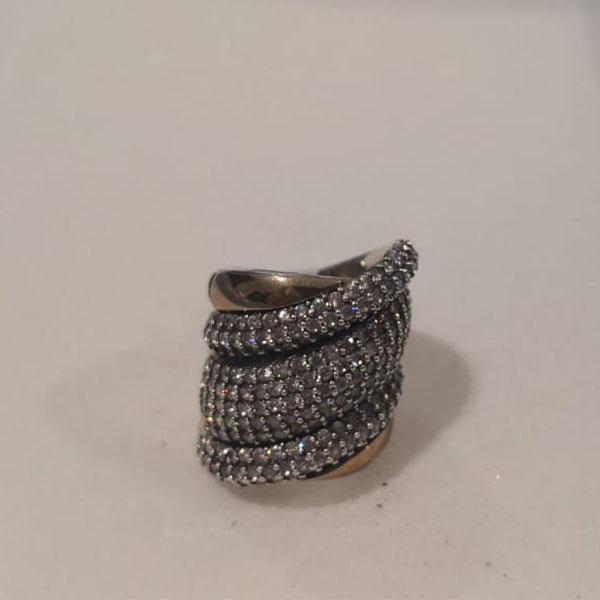 Sterling Silver Ring with 14 Karat Gold and Spiral Shape with CZ's - Joyeria Lady