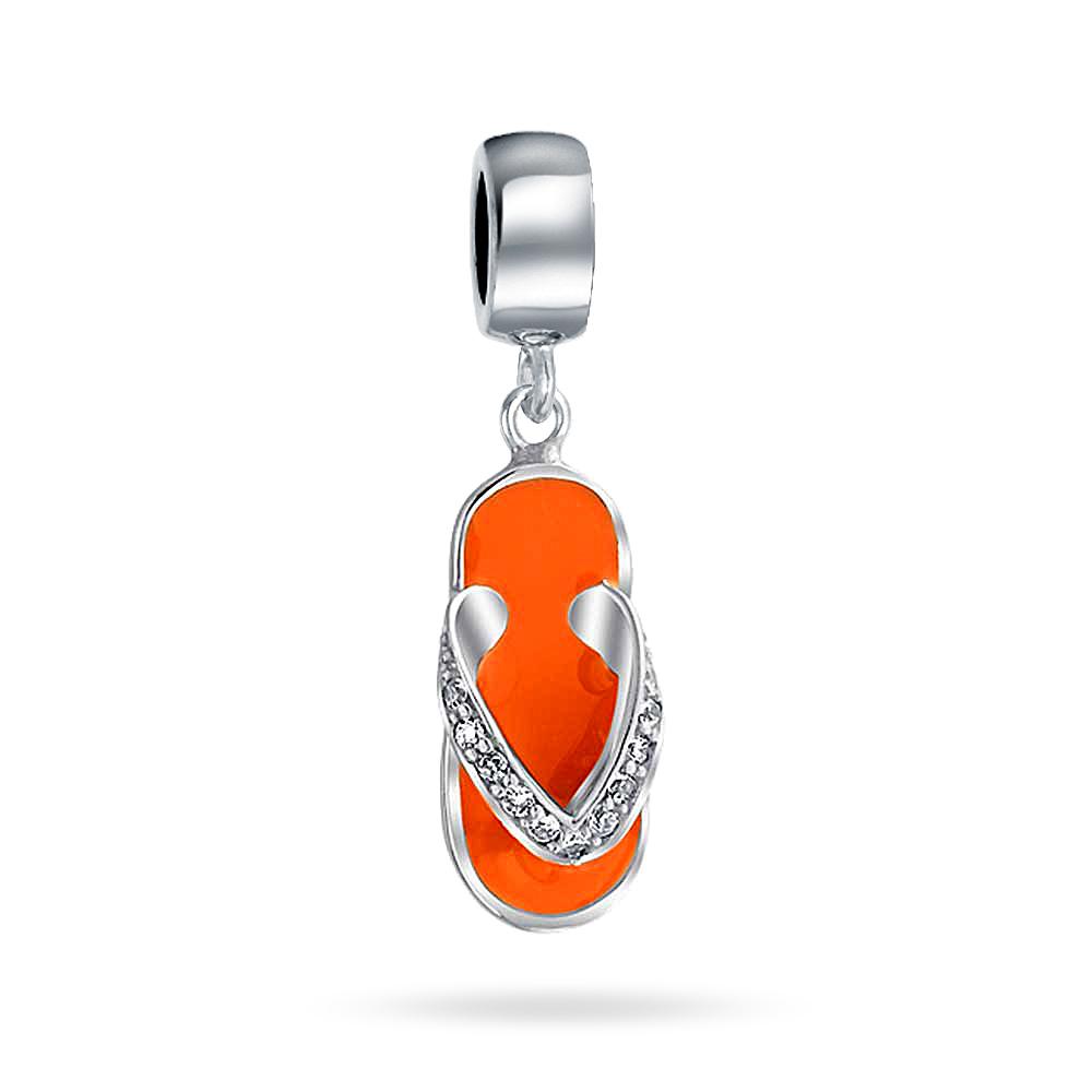 Flip Flop Sandal CZ Dangle Travel Charm Bead 925 Sterling Silver - Joyeria Lady