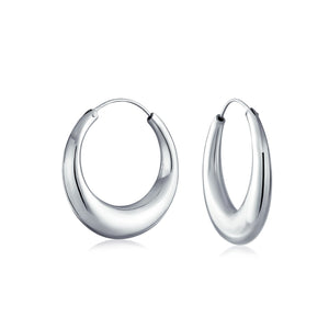Geometric Half Moon Tapered Oval Hoop Earrings 925 Sterling Silver