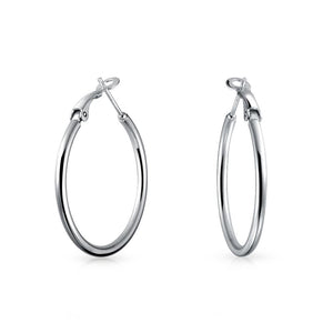 Polished Round Tube Hoop Earrings Sterling Silver Hinged Notched Post - Joyeria Lady