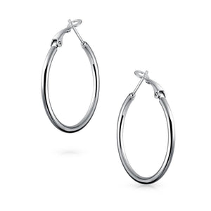 Polished Round Tube Hoop Earrings Sterling Silver Hinged Notched Post