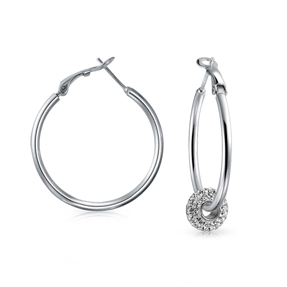 Polished Round Tube Hoop Earrings Sterling Silver Hinged Notched Post - Joyeria Lady