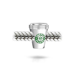 Coffee Lover Cup Latte Travel Mug Charm Bead 925 Sterling Silver