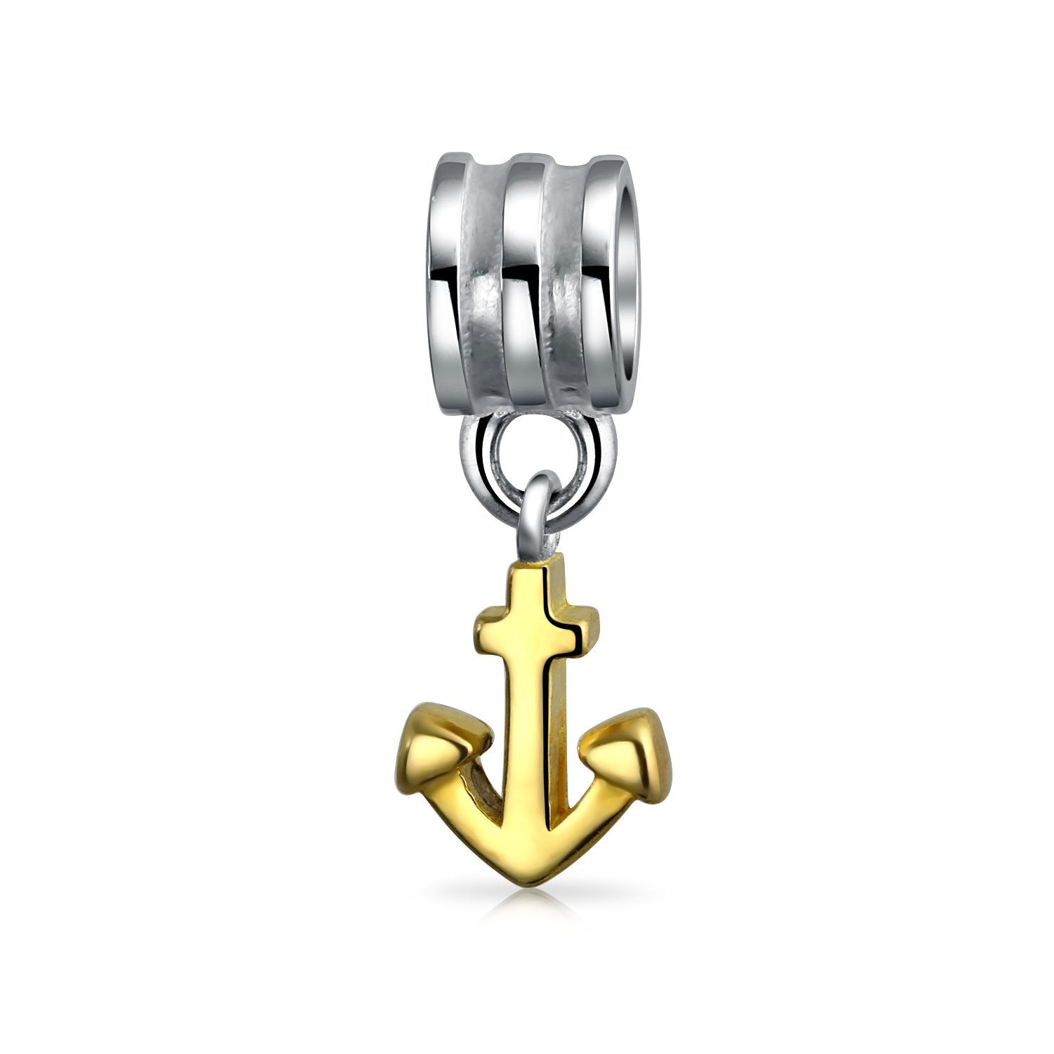 Boat Anchor Dangle Charm Bead 2 Tone Gold Plated Sterling Silver - Joyeria Lady