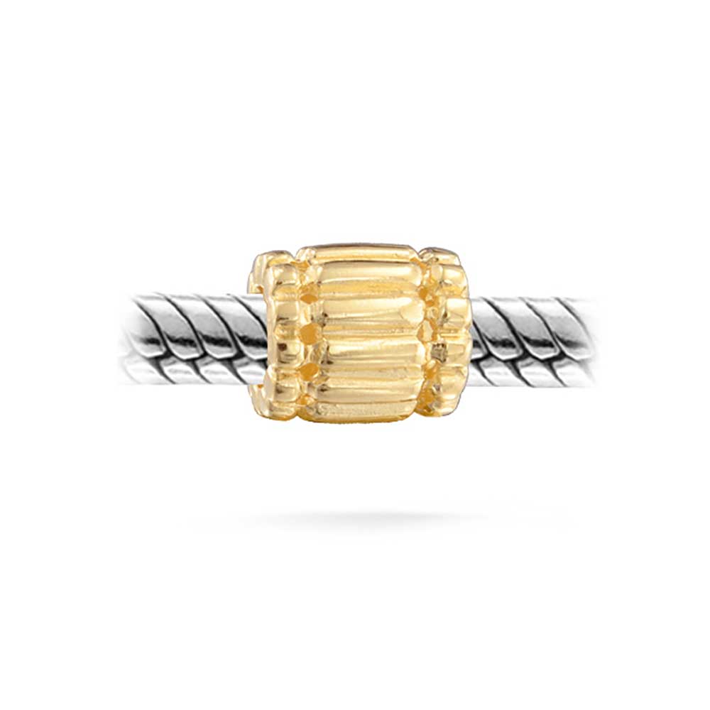 Ridged Stopper Bead Charm Gold Plated 925 Sterling Silver - Joyeria Lady