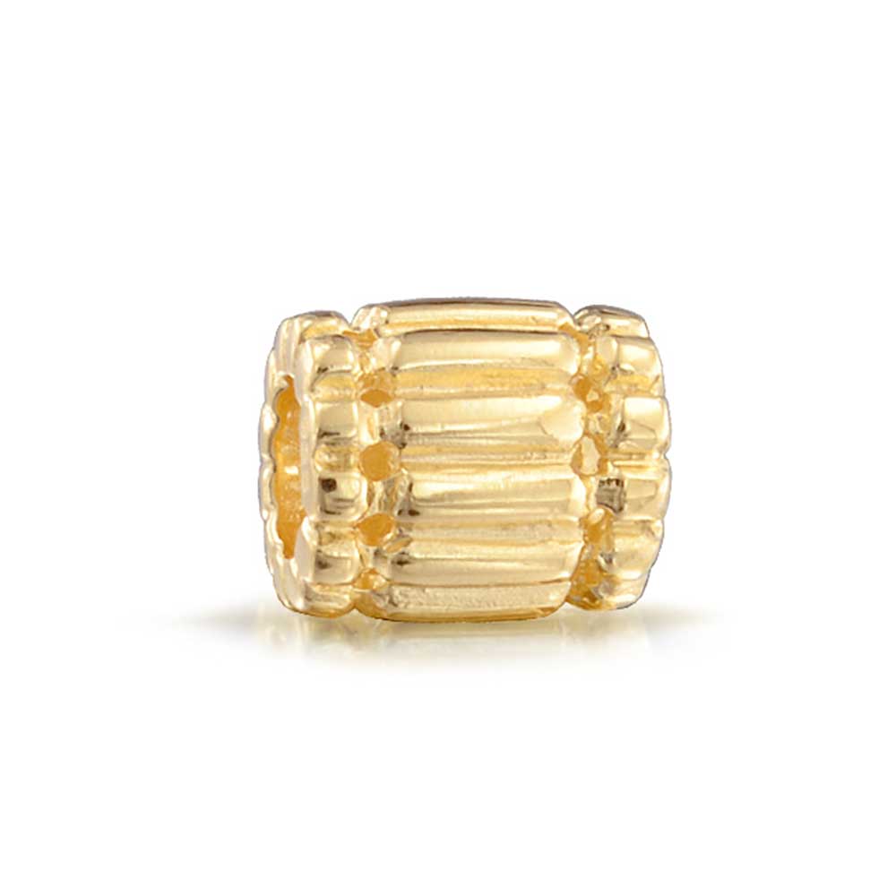 Ridged Stopper Bead Charm Gold Plated 925 Sterling Silver - Joyeria Lady
