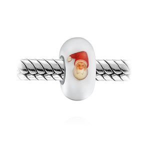 Holiday Christmas Santa Claus Murano Glass Bead Charm Sterling Silver