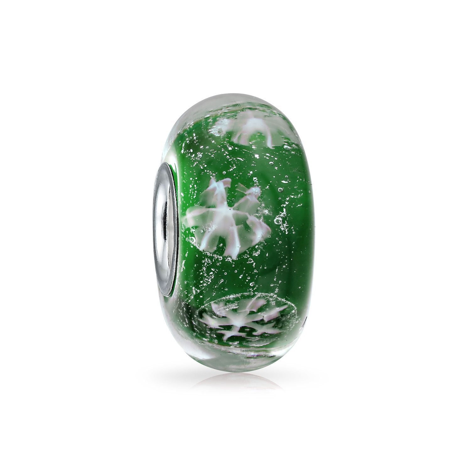 Holiday Snowflake Murano Bead Charm Glass Sterling Silver - Joyeria Lady
