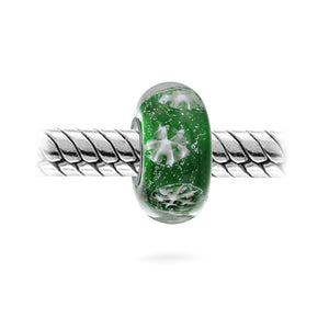 Holiday Snowflake Murano Bead Charm Glass Sterling Silver