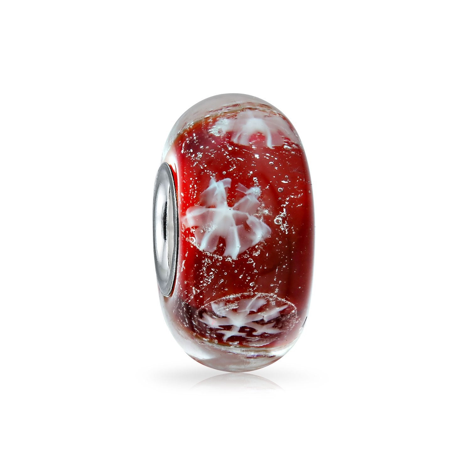 Holiday Snowflake Murano Bead Charm Glass Sterling Silver - Joyeria Lady