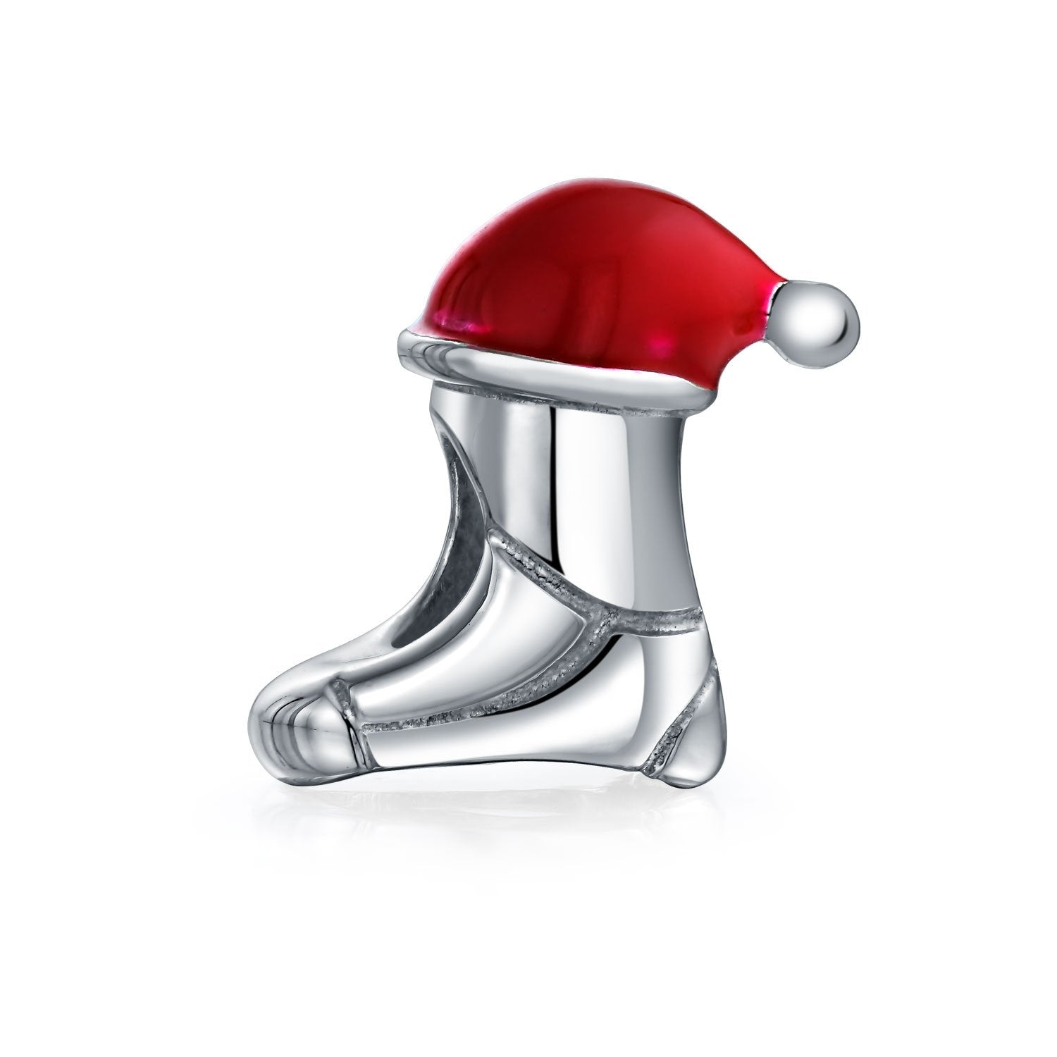 Santa Claus hat Stocking Christmas Winter Bead Charm Sterling Silver - Joyeria Lady