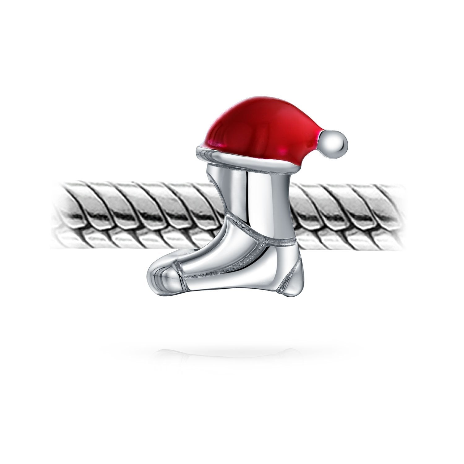 Santa Claus hat Stocking Christmas Winter Bead Charm Sterling Silver - Joyeria Lady