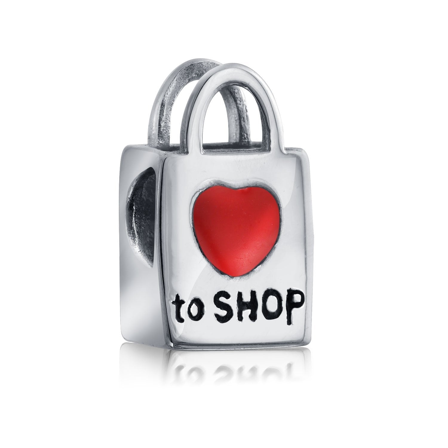 Shopping Bag Heart Love to Shop Charm Bead 925 Sterling Silver - Joyeria Lady