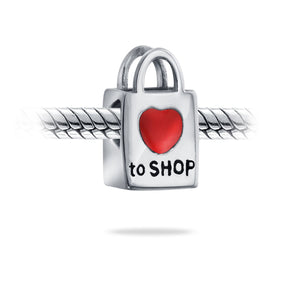 Shopping Bag Heart Love to Shop Charm Bead 925 Sterling Silver