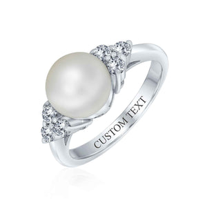 CZ White Freshwater Cultured Pearl Engagement Ring 925 Sterling Silver