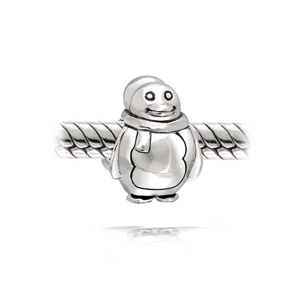 Holiday Christmas Snowman Penguin Charm Bead 925 Sterling Silver - Joyeria Lady