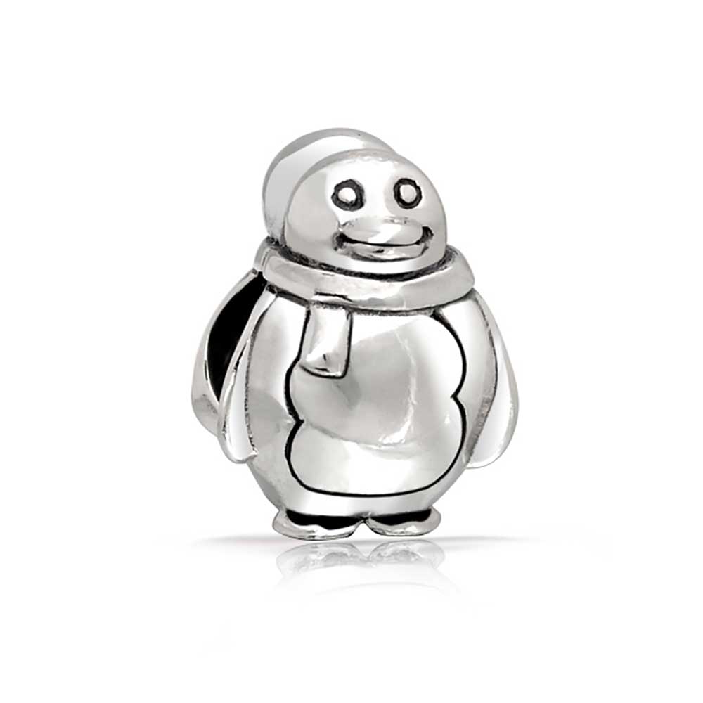 Holiday Christmas Snowman Penguin Charm Bead 925 Sterling Silver - Joyeria Lady