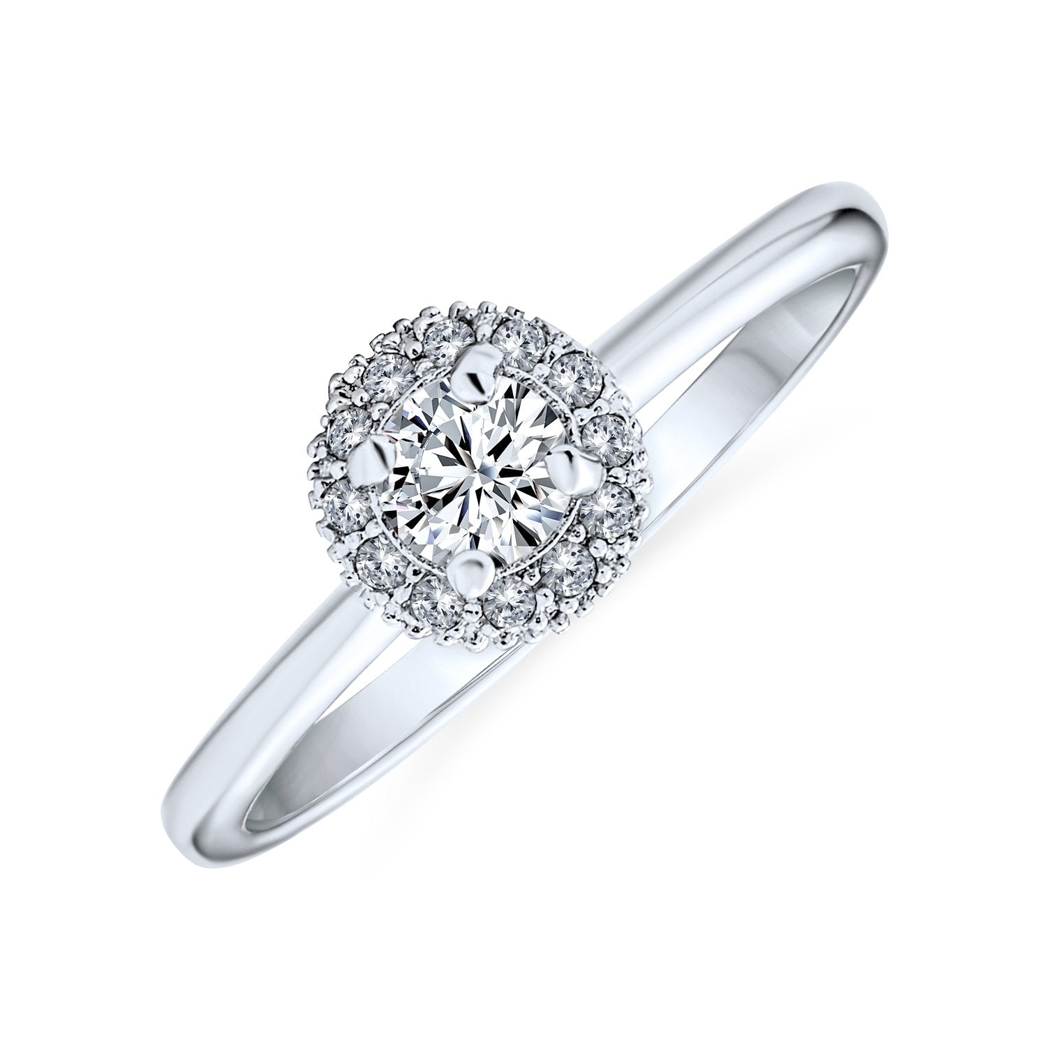 Petite .25CT Round Halo Catheral Setting Solitaire Engagement Silver - Joyeria Lady