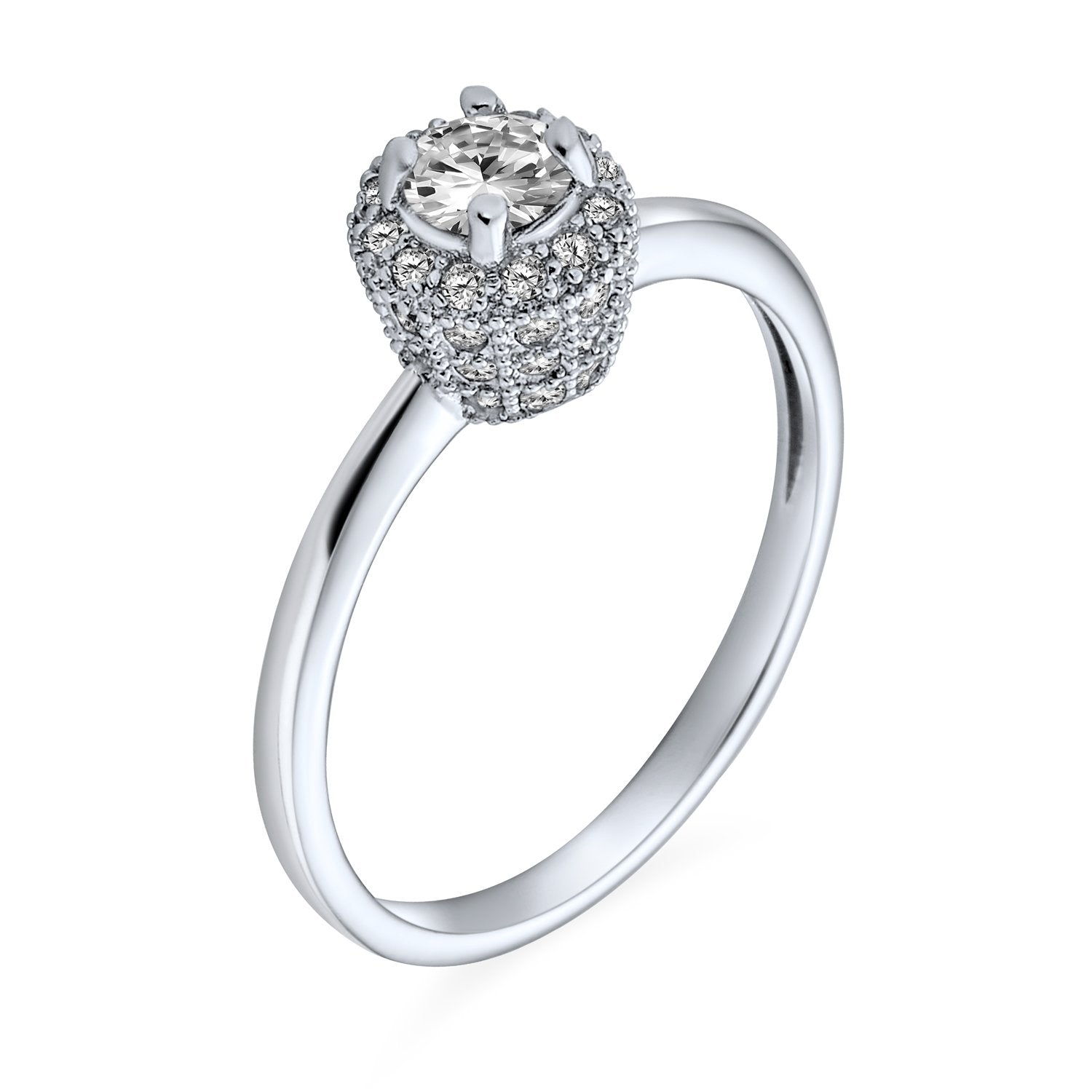 Petite .25CT Round Halo Catheral Setting Solitaire Engagement Silver - Joyeria Lady