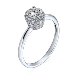 Petite .25CT Round Halo Catheral Setting Solitaire Engagement Silver