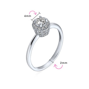 Petite .25CT Round Halo Catheral Setting Solitaire Engagement Silver