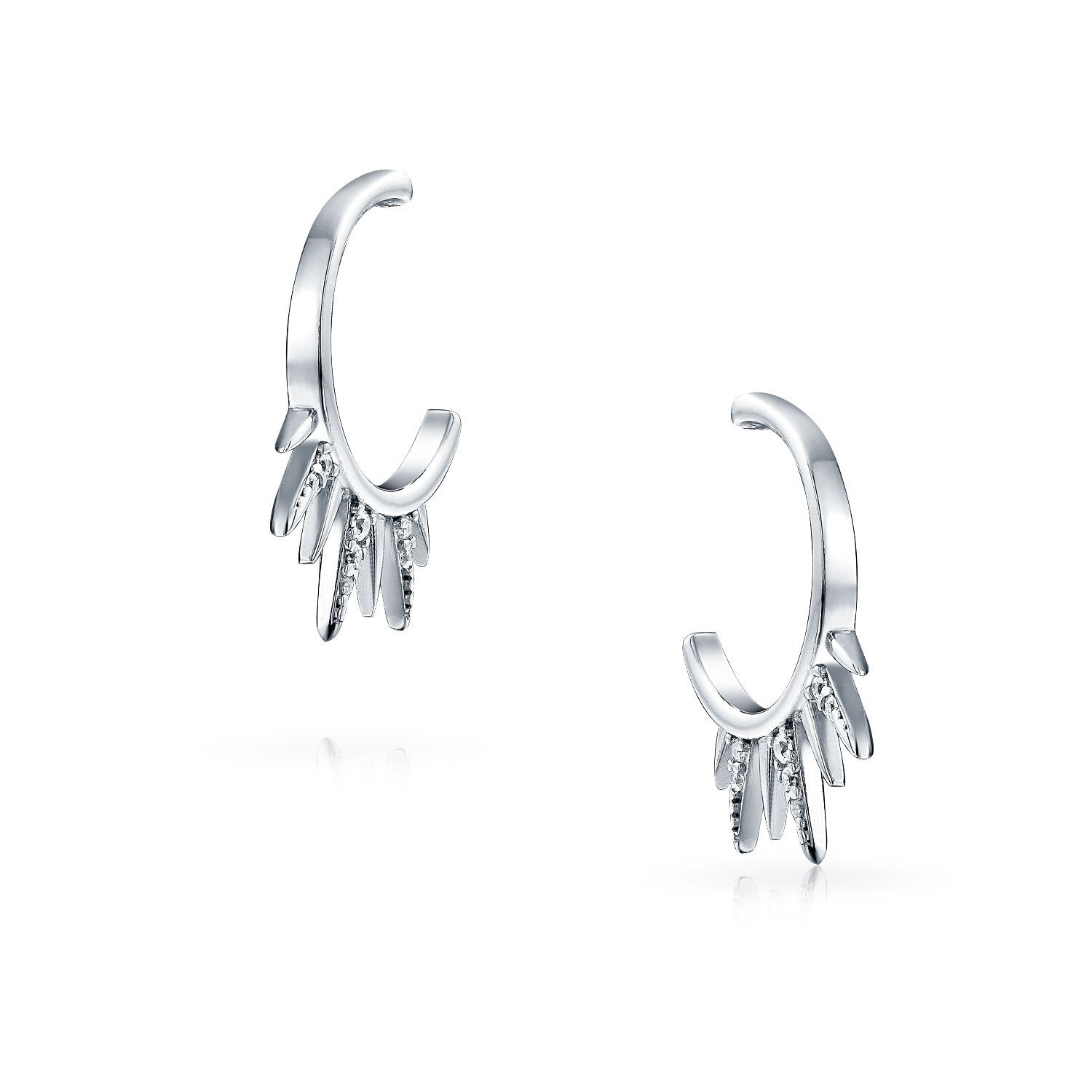 Biker Hoop Stud Earring Cubic Zirconia CZ 925 Sterling Silver - Joyeria Lady