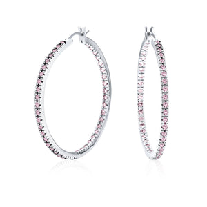 White Cubic Zirconia Pave Inside Out Hoop Earrings Prom Silver Plated