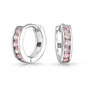 CZ Channel Hoop Earrings Rose Gold Plated Silver Birthstone Colors