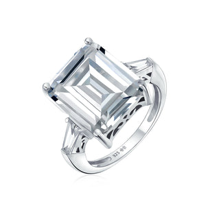 925 Sterling Silver 7CT AAA CZ Emerald Cut Engagement Ring Baguette