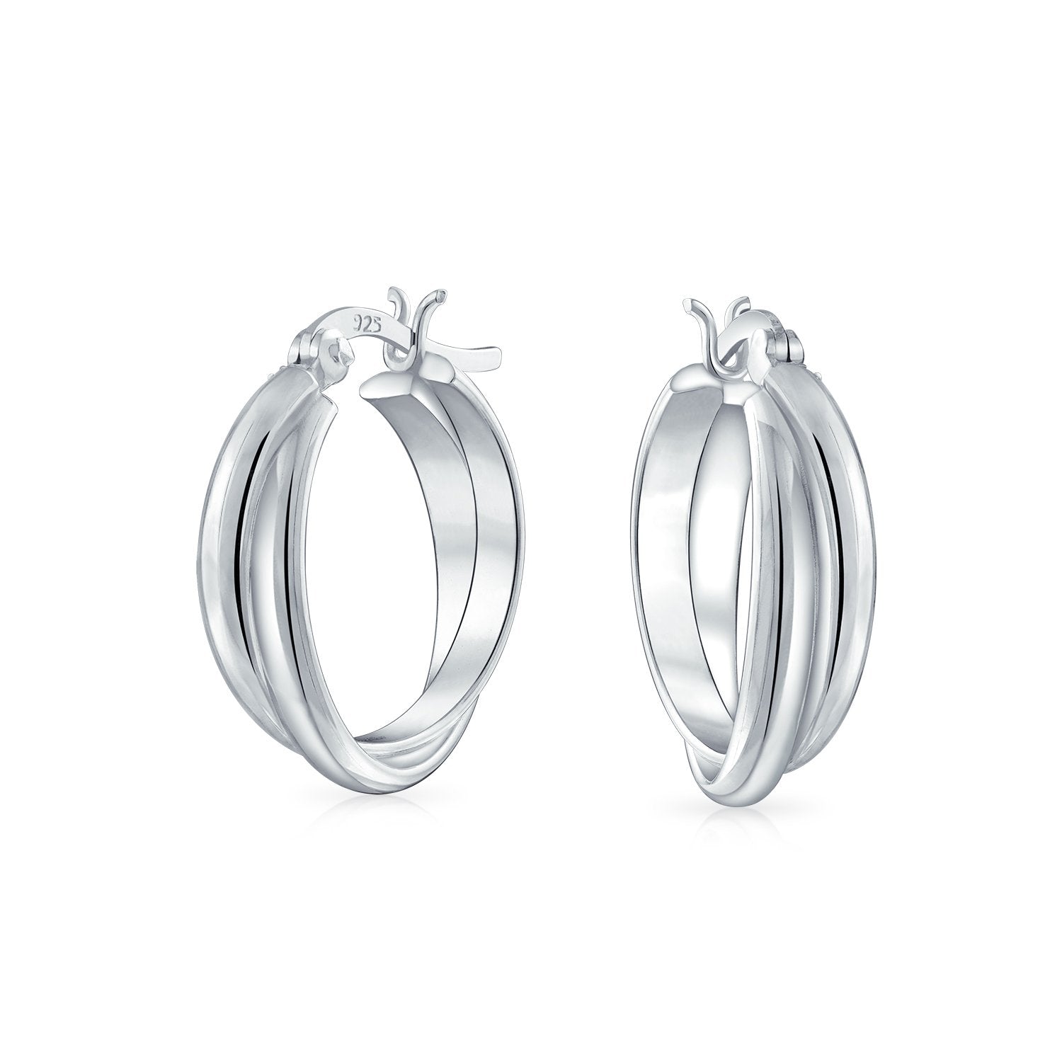 Double Twist Stationary Hoop Earrings 925 Sterling Silver 84 Inch Dia - Joyeria Lady