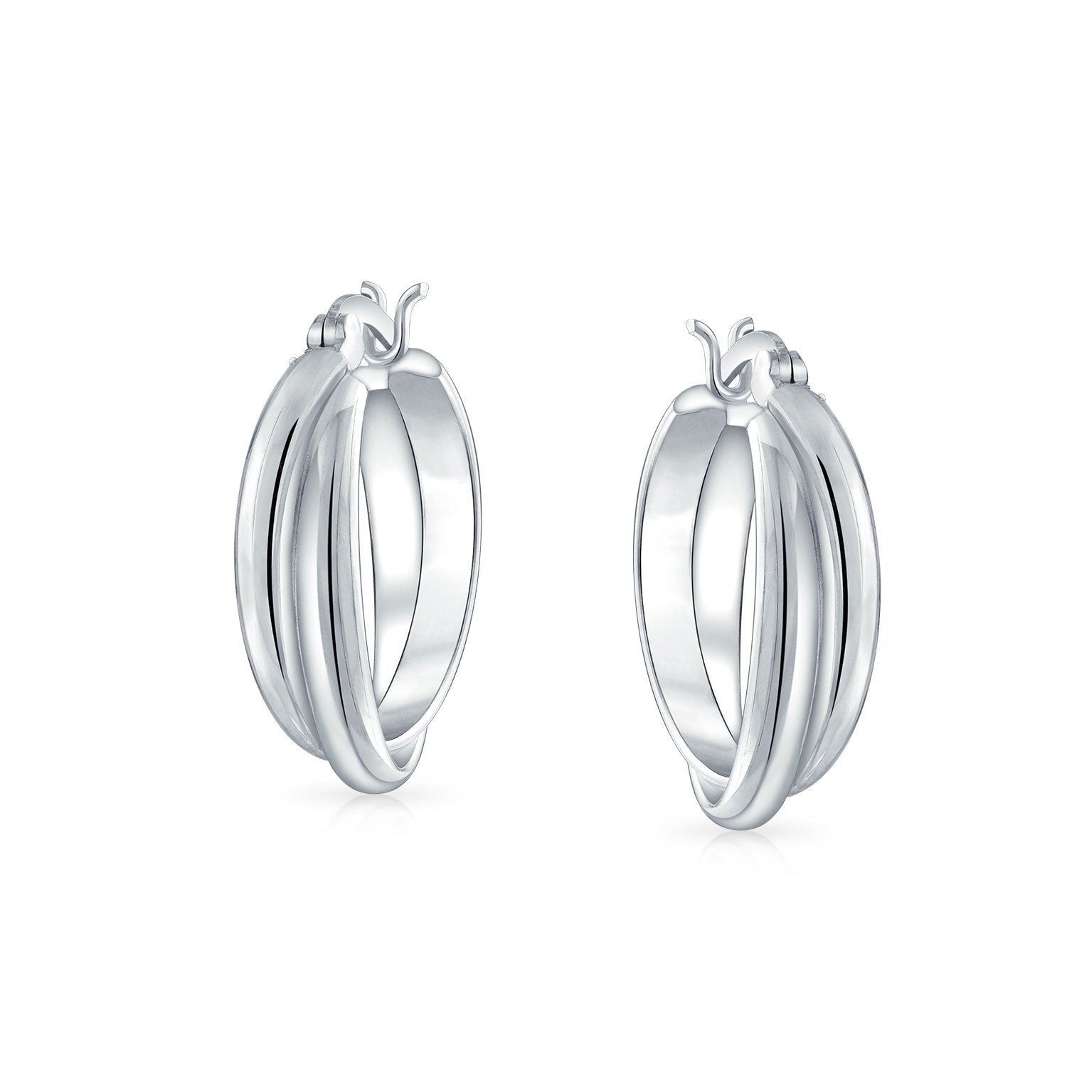 Double Twist Stationary Hoop Earrings 925 Sterling Silver 84 Inch Dia - Joyeria Lady