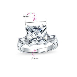 5CT Square Princess Cut AAA CZ Side Baguette Solitaire Engagement Ring