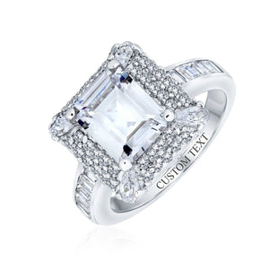 4CT Emerald Cut Halo AAA CZ Engagement Ring .925 Sterling Silver