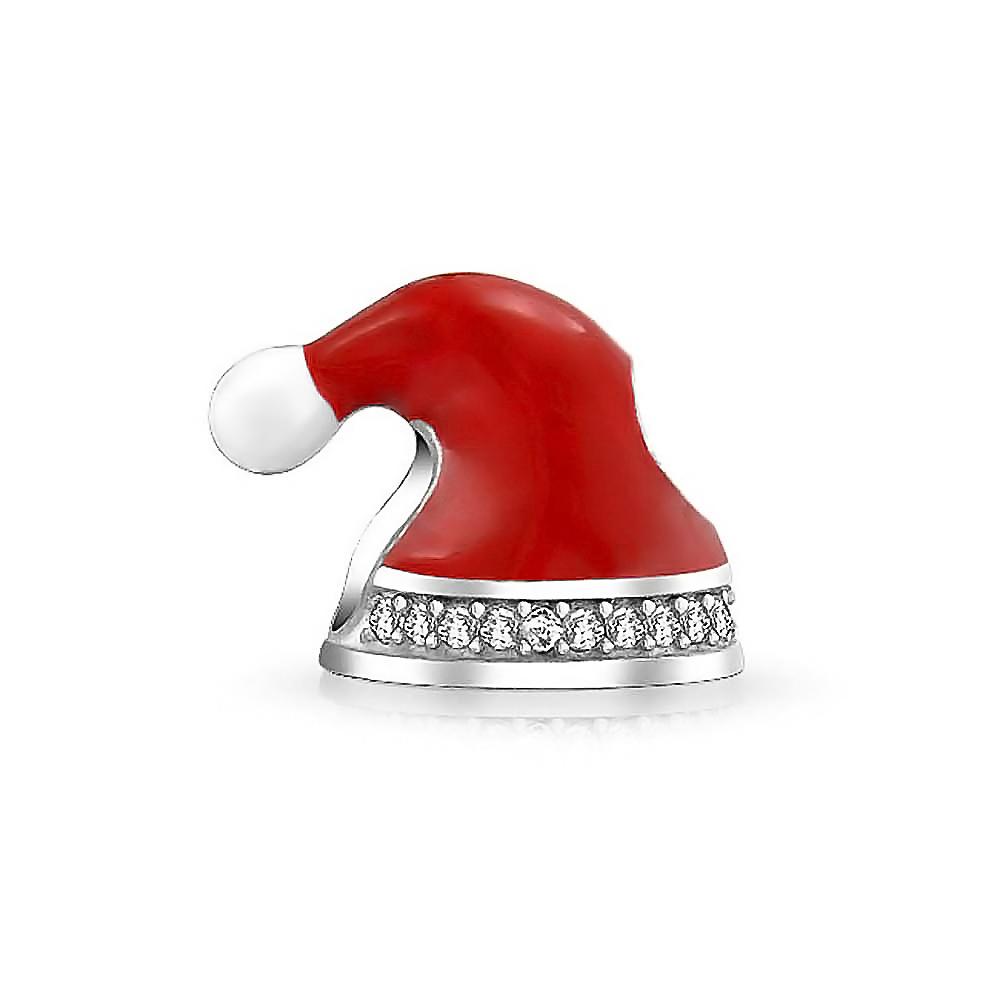Christmas Red Santa Clause Hat Crystal Charm Bead 925 Sterling Silver - Joyeria Lady