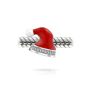Christmas Red Santa Clause Hat Crystal Charm Bead 925 Sterling Silver