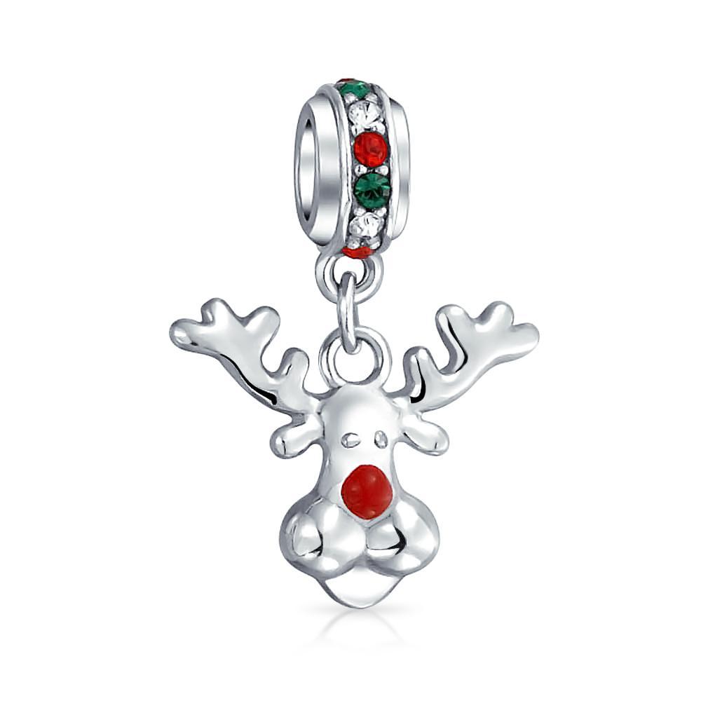 Christmas Red Nosed Reindeer Dangle Charm Bead 925 Sterling Silver - Joyeria Lady