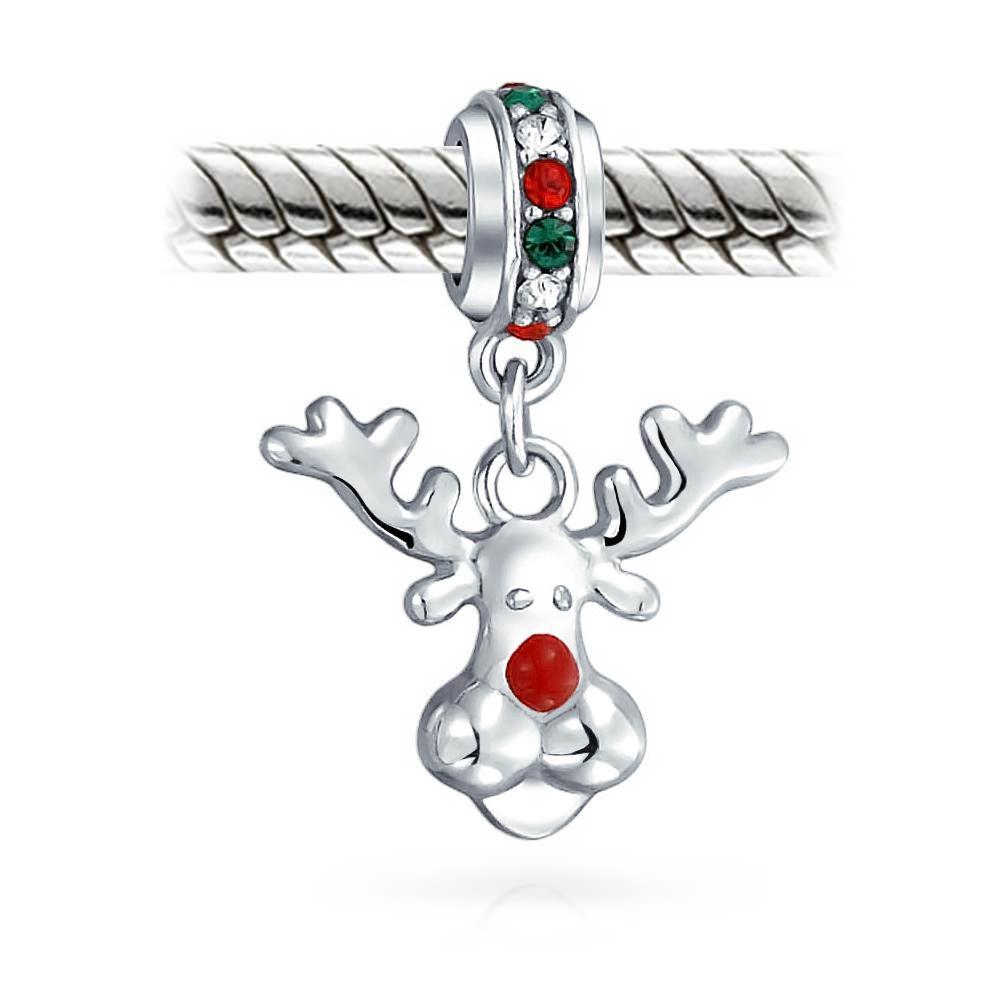 Christmas Red Nosed Reindeer Dangle Charm Bead 925 Sterling Silver - Joyeria Lady