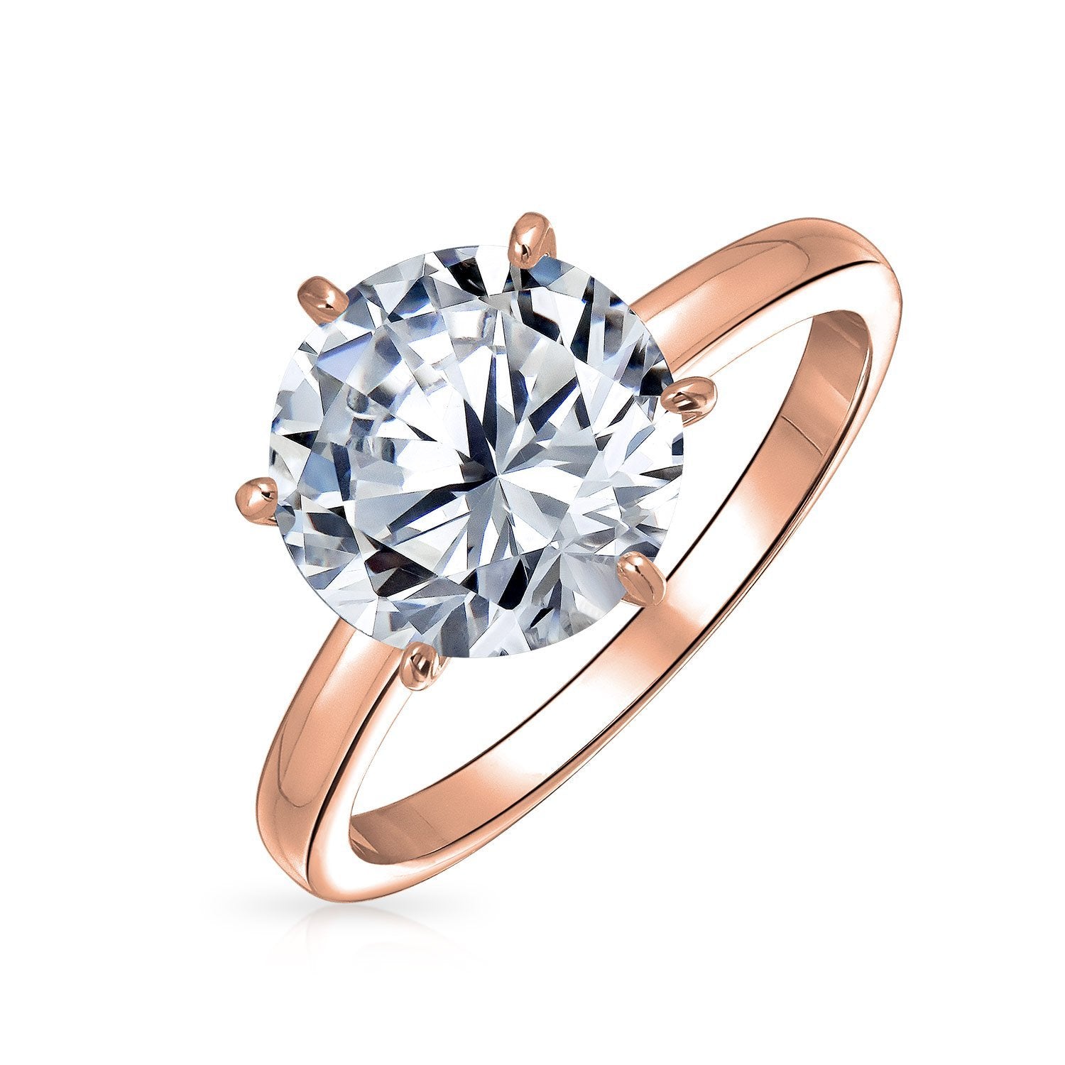 3CT Solitaire CZ Engagement Ring Sterling Silver Rose Gold Plated - Joyeria Lady