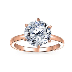 3CT Solitaire CZ Engagement Ring Sterling Silver Rose Gold Plated