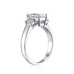 2CT Emerald Cut 3 Stone AAA CZ Engagement Ring 925 Sterling Silver