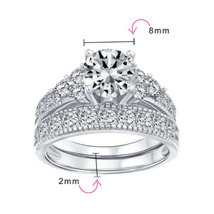 3CT Solitaire Sterling Silver AAA CZ Wedding Engagement Ring Band Set
