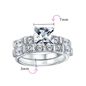 2CT Princess Cut Solitaire AAA CZ Engagement Ring Set Sterling Silver