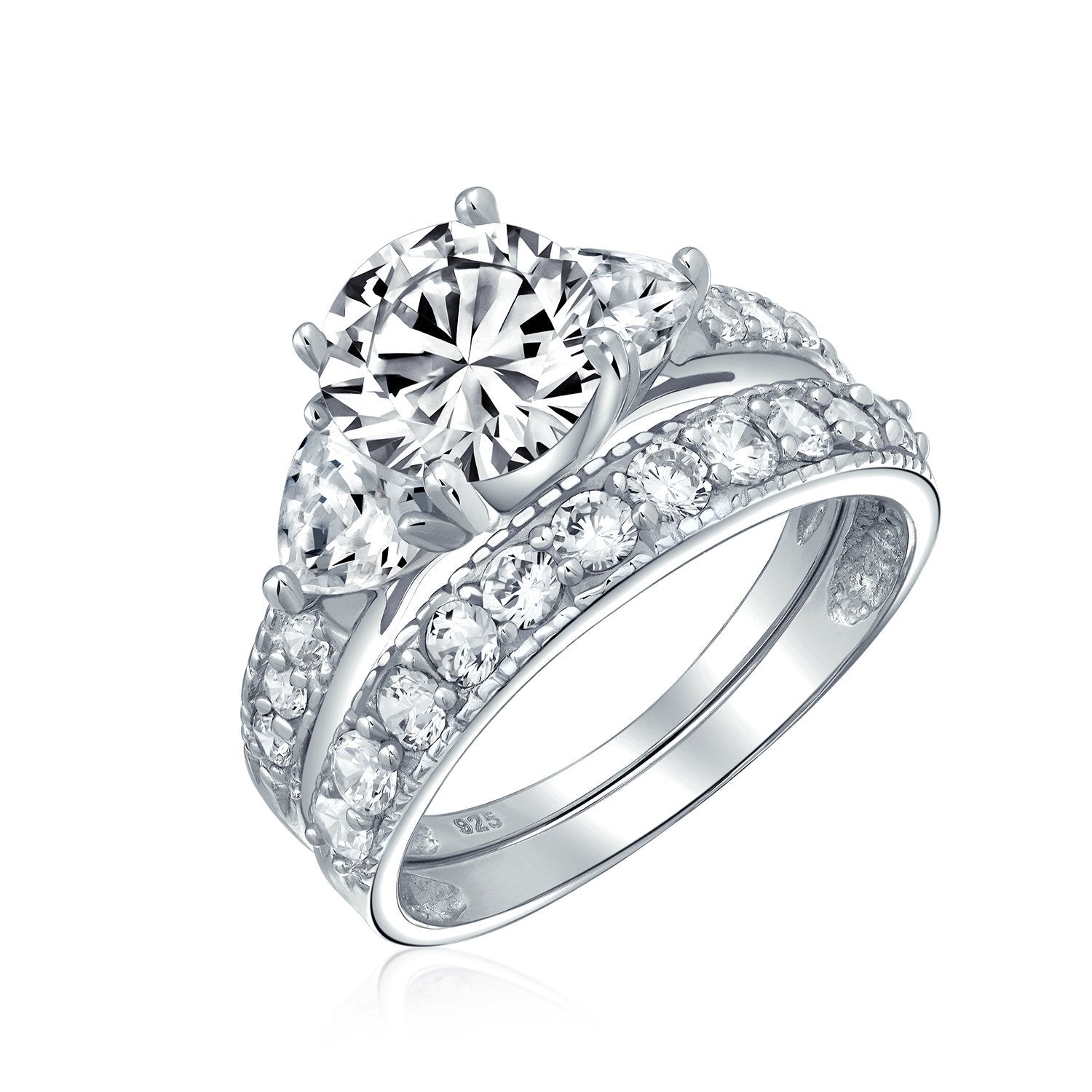 3CT Solitaire Heart AAA CZ Engagement Wedding Ring Set Sterling Silver - Joyeria Lady