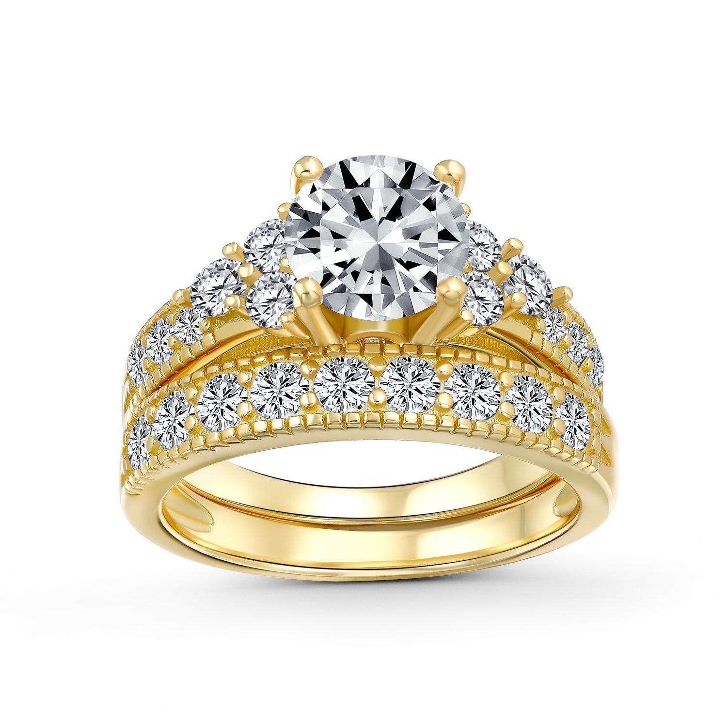 3CT Solitaire Sterling Silver AAA CZ Wedding Engagement Ring Band Set - Joyeria Lady