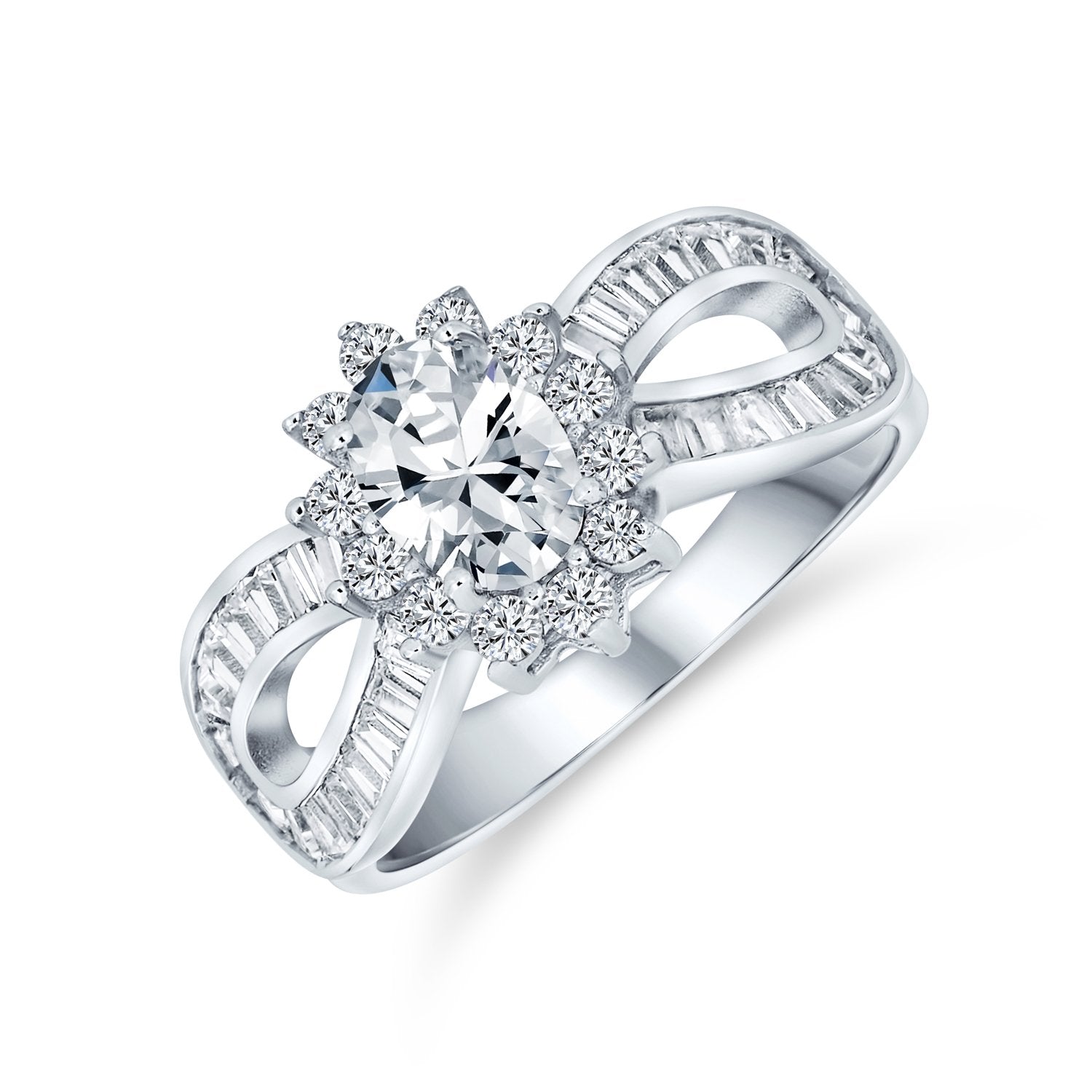 1CT Oval Halo AAA CZ Baguette Infinity Engagement Ring Sterling Silver - Joyeria Lady