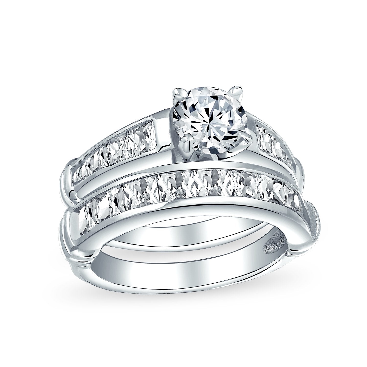 2CT Solitaire Princess CZ Engagement Wedding Ring Set Sterling Silver - Joyeria Lady