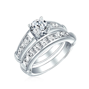 2CT Solitaire Princess CZ Engagement Wedding Ring Set Sterling Silver