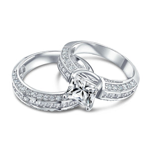 3CT Princess Solitaire CZ Engagement Wedding Ring Set Sterling Silver
