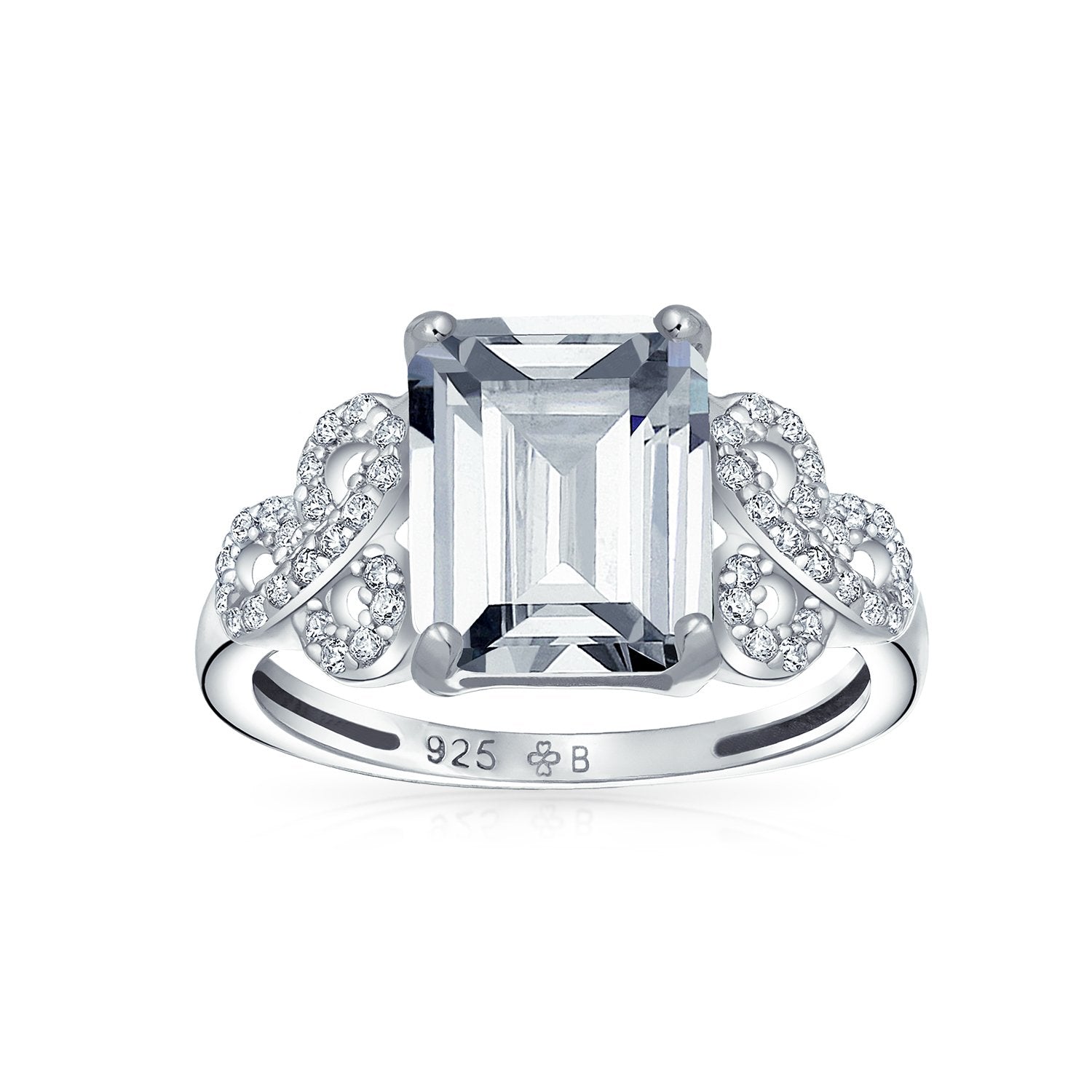 3CT Sterling AAA CZ Celtic Knot Emerald Cut Solitaire Engagement Ring - Joyeria Lady